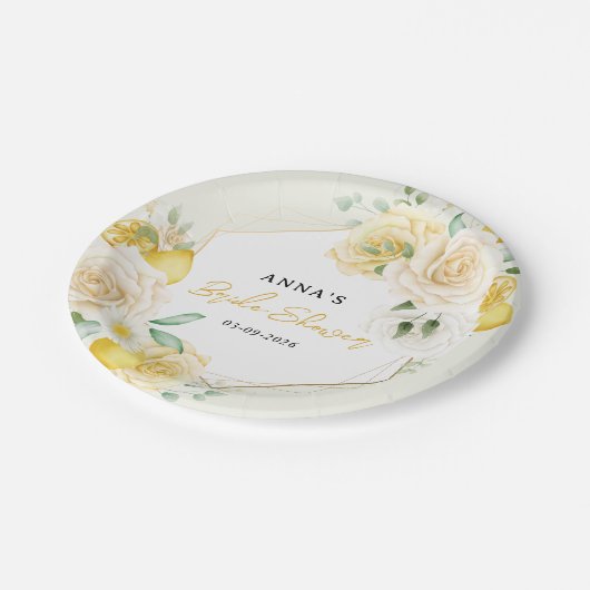 Lemon Floral Eucalyptus Floral Vrijgezellenfeest Papieren Bordje (Gekanteld)