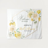 Lemon Floral Eucalyptus Vrijgezellenfeest Achtergr Wandkleed (Voorkant (horizontaal))