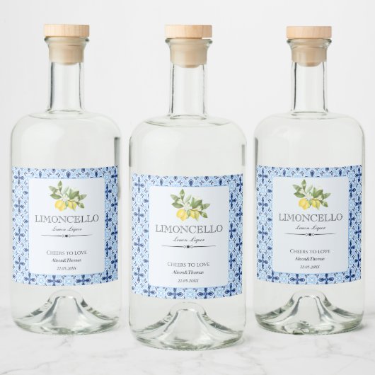 Lemon Floral Limoncello Wedding Blue Tegel Italiaa Likeurfles Etiket (Flessen)