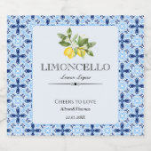 Lemon Floral Limoncello Wedding Blue Tegel Italiaa Likeurfles Etiket (Enkel label)