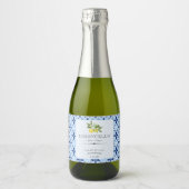 Lemon Floral Limoncello Wedding Blue Tegel Italiaa Sparkling Wijnetiket (Voorkant)