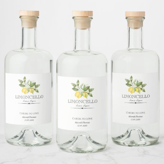 Lemon Floral Limoncello Wedding Citrus Garden Likeurfles Etiket (Flessen)