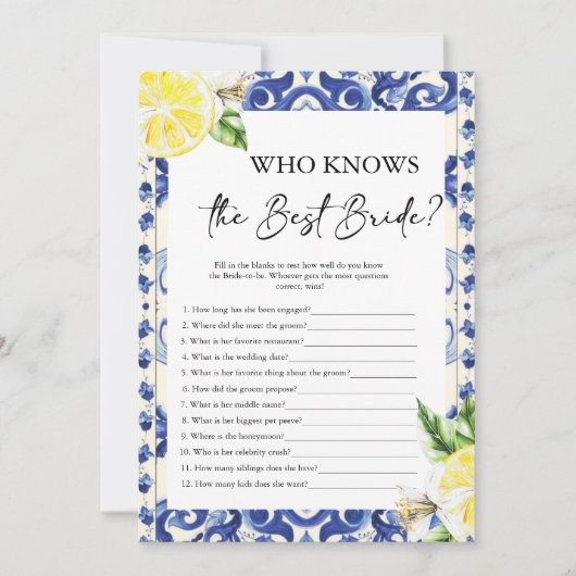 Lemon Floral Mediterraan Vrijgezellenfeest spel Kaart (Voorkant)