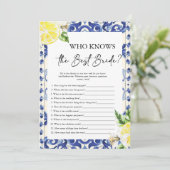 Lemon Floral Mediterraan Vrijgezellenfeest spel Kaart (Staand voorkant)