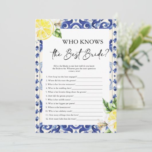 Lemon Floral Mediterraan Vrijgezellenfeest spel Kaart (Staand voorkant)