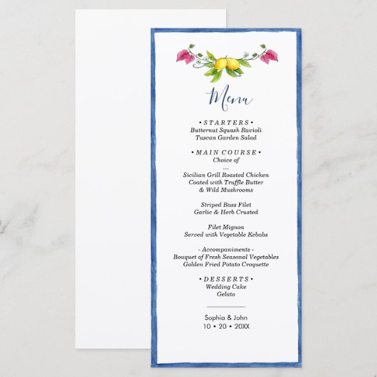 Lemon Floral Mediterranean Amalfi Wedding Menu (Voorkant / Achterkant)