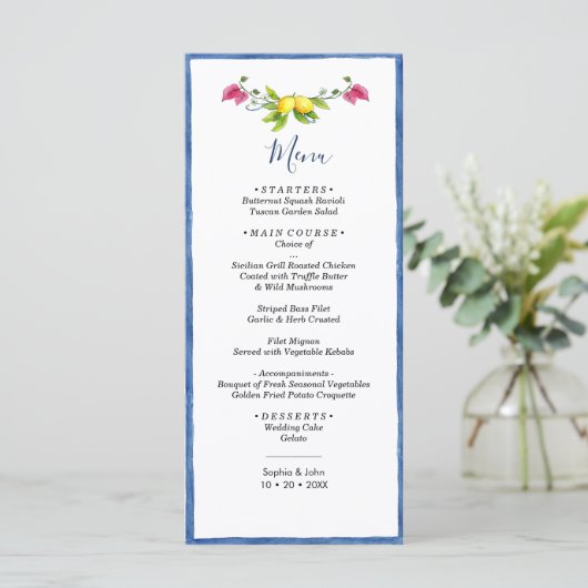 Lemon Floral Mediterranean Amalfi Wedding Menu (Staand voorkant)