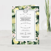 Lemon Floral Monogram Emerald Green Wedding Folded Programma (Voorkant)