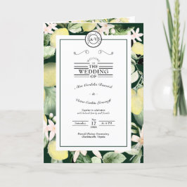 Lemon Floral Monogram Emerald Green Wedding Folded Programma