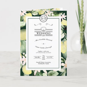 Lemon Floral Monogram Emerald Green Wedding Folded Programma