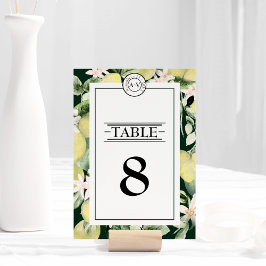 Lemon Floral Monogram Emerald Green Wedding Kaart