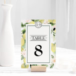 Lemon Floral Monogram White Wedding Kaart<br><div class="desc">Dit ontwerp van het witte bruidetafelnummer van de Lemon Floral Monogram is een briljante keuze voor het creëren van een elegante en mooie esthesie voor je bruiloft of een andere speciale gelegenheid. Klassiek wit met verfijnde zwarte typografie en schitterende kalligrafie is een toonbeeld van moderne, maar traditionele stijl. Donkere groene...</div>