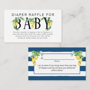 Lemon Floral Navy Blue White Diaper Raffle Informatiekaartje