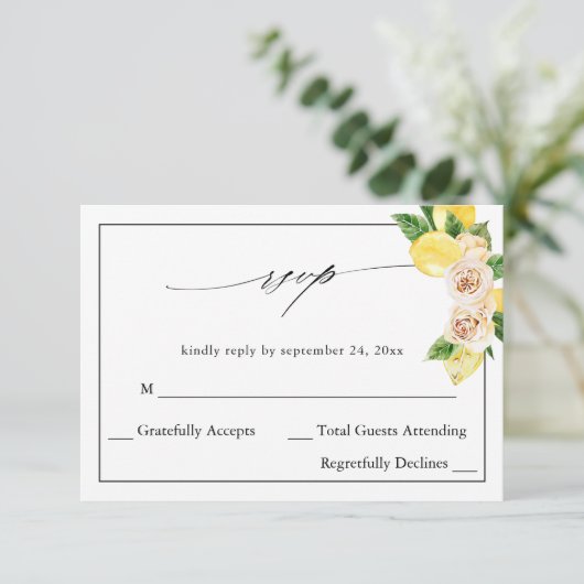 Lemon Floral no Meal RSVP V2 Kaartje (Staand voorkant)