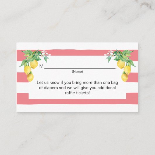 Lemon Floral Pink en White Citrus Diaper Raffle Informatiekaartje (Achterkant)