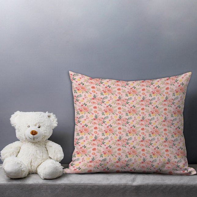 Lemon  Floral pink Peony rustic Pattern  Kussen (Lemon Floral pink Peony rustic Pattern Throw Pillow.)