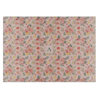 Lemon  Floral pink Peony rustic Pattern monogram Snijplank