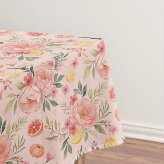 Lemon  Floral pink Peony rustic Pattern  Tafelkleed (Voorbeeld)