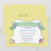 Lemon Floral Polka Dot Twins Baby shower Invite Kaart (Voorkant / Achterkant)