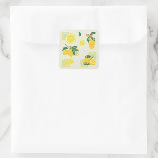 Lemon Floral Vierkante Sticker (Tas)