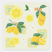 Lemon Floral Vierkante Sticker (Voorkant)