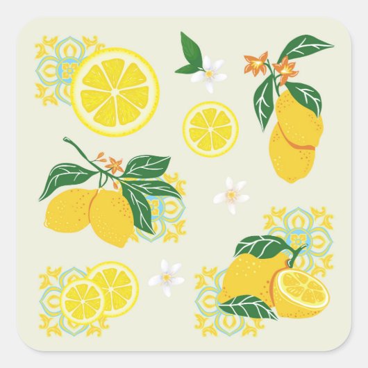 Lemon Floral Vierkante Sticker (Voorkant)