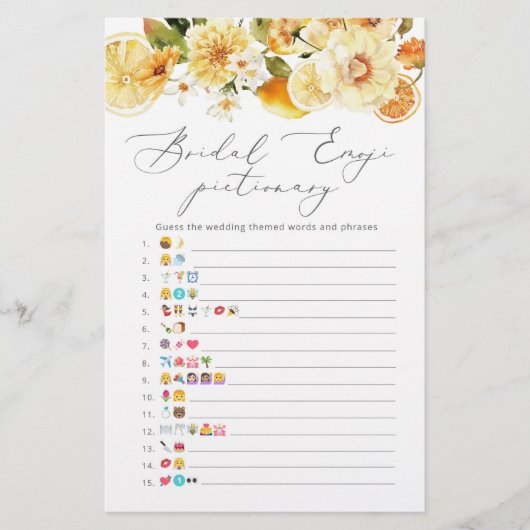 Lemon floral vrijgezellenfeest emoji pictionary ga (Voorkant)