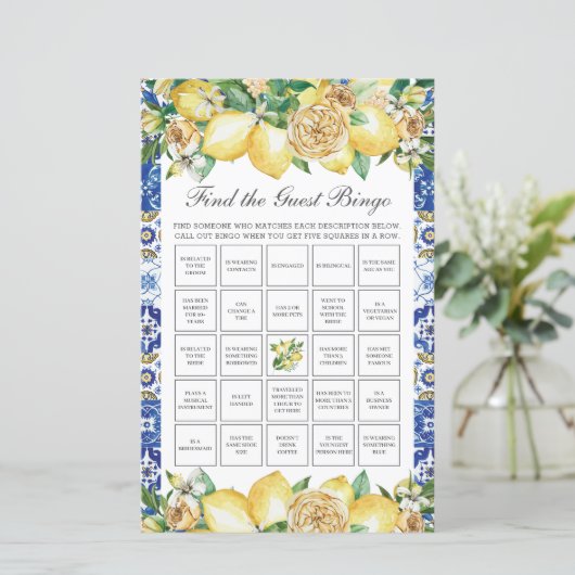 Lemon Floral Vrijgezellenfeest vind de Gast Bingo (Staand voorkant)