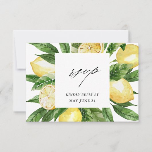 Lemon Floral w Meal RSVP-kaart RSVP Kaartje (Voorkant)