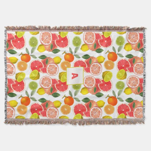 Lemon  Floral white daisy Pattern monogram Deken (Voorkant)