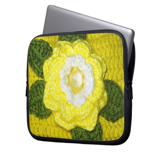 Lemon Flower Artisan Haakprint Electronics Bag Laptop Sleeve (Voorkant Links)