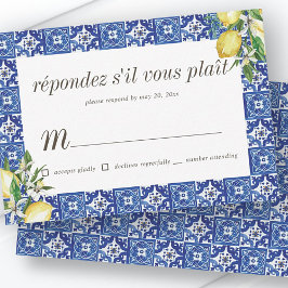 Lemon Foliage Blue Mediterranean Wedding RSVP Kaartje