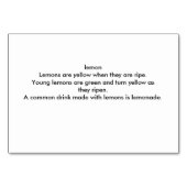 Lemon Food Reading Flashcards for Adults Kaart (Achterkant)