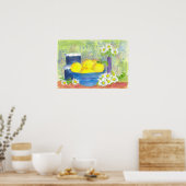 Lemon Fruit Bowl Daisy Hatbox Waterverf Poster (Keuken)