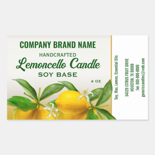 Lemon Fruit Candle Ingredients Label (Voorkant)