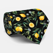 Lemon Fruit en Lemon Blossom Elegant Black Stropdas (Opgerold)