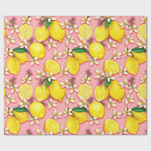 Lemon Fruit en Lemon Blossom Pink Cadeaupapier (Vlak)