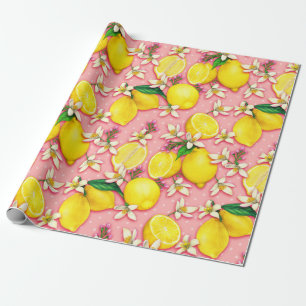 Lemon Fruit en Lemon Blossom Pink Cadeaupapier