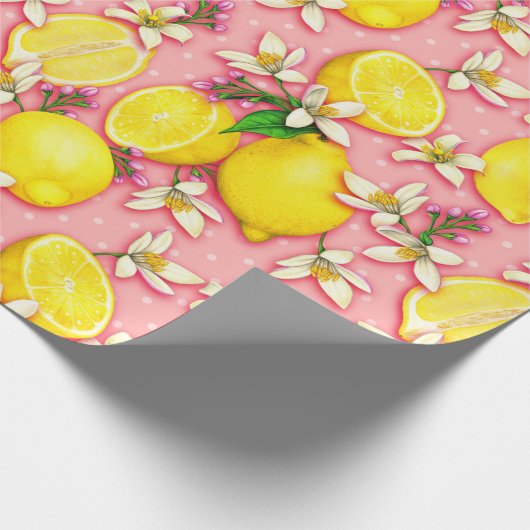 Lemon Fruit en Lemon Blossom Pink Cadeaupapier (Hoek)