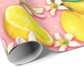 Lemon Fruit en Lemon Blossom Pink Cadeaupapier (Rol Hoek)