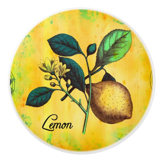 Lemon Fruit Flowers verlaat  botanisch Keramische Knop (Voorkant)