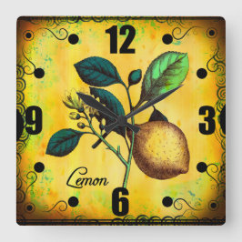 Lemon Fruit Flowers verlaat botanisch Vierkante Klok