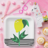 Lemon Fruit Garden Plant Stripes Napkins Papieren Bordje (Feest)