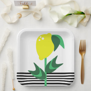 Lemon Fruit Garden Plant Stripes Napkins Papieren Bordje