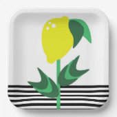 Lemon Fruit Garden Plant Stripes Napkins Papieren Bordje (Voorkant)