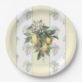 Lemon Fruit | Geel en wit gestreept Papieren Bordje (Voorkant)