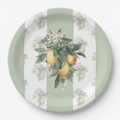 Lemon Fruit | Groen en wit gestreept Papieren Bordje (Voorkant)