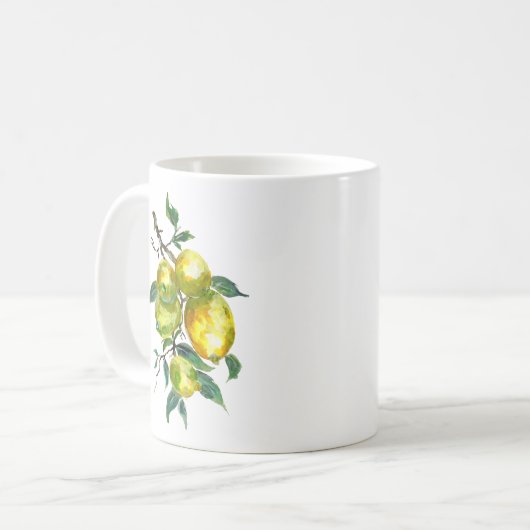 Lemon Fruits on a Tree Branch Waterverf Koffiemok (Voorkant links)
