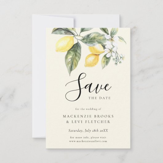 Lemon Garden Butter Yellow Wedding Save The Date (Voorkant)