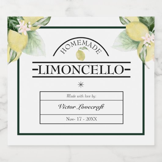 Lemon Garden Floral White Wedding Limoncello Likeurfles Etiket (Enkel label)